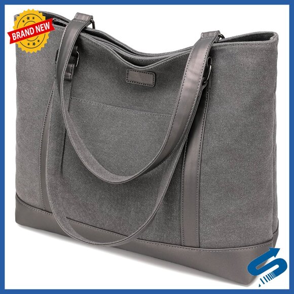 Canvas Tote Bag with Padded Laptop Sleeve Professional Work Travel Office
